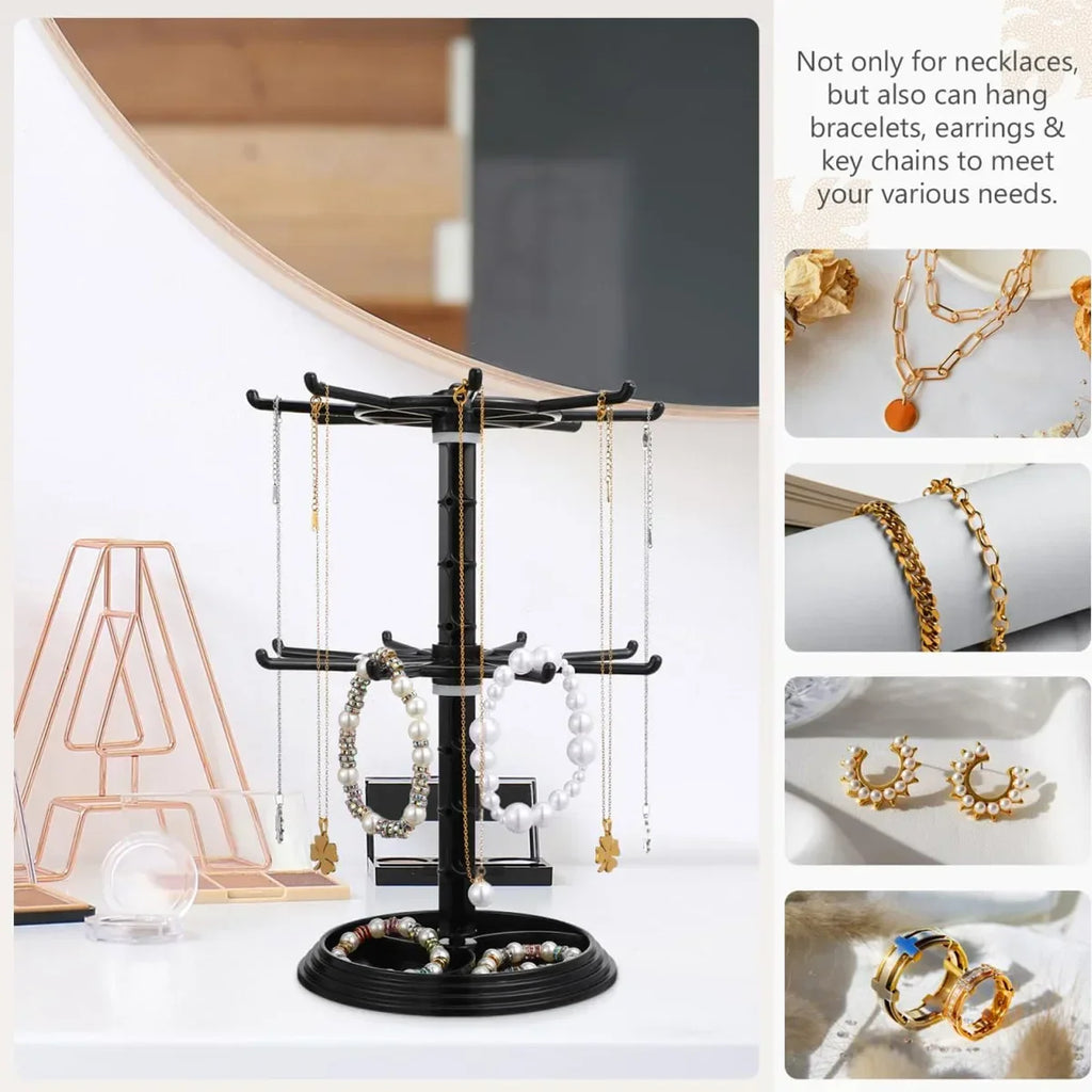 360° roterande smyckesställ – platsbesparande organiserare för halsband och örhängen