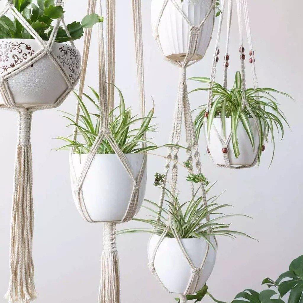 4-delad handgjord Boho Macrame växthållare set