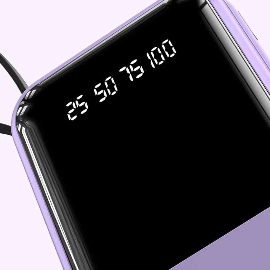 10 000 mAh kompakt powerbank — Snabbladdande bärbart batteri med inbyggda kablar och LED-display