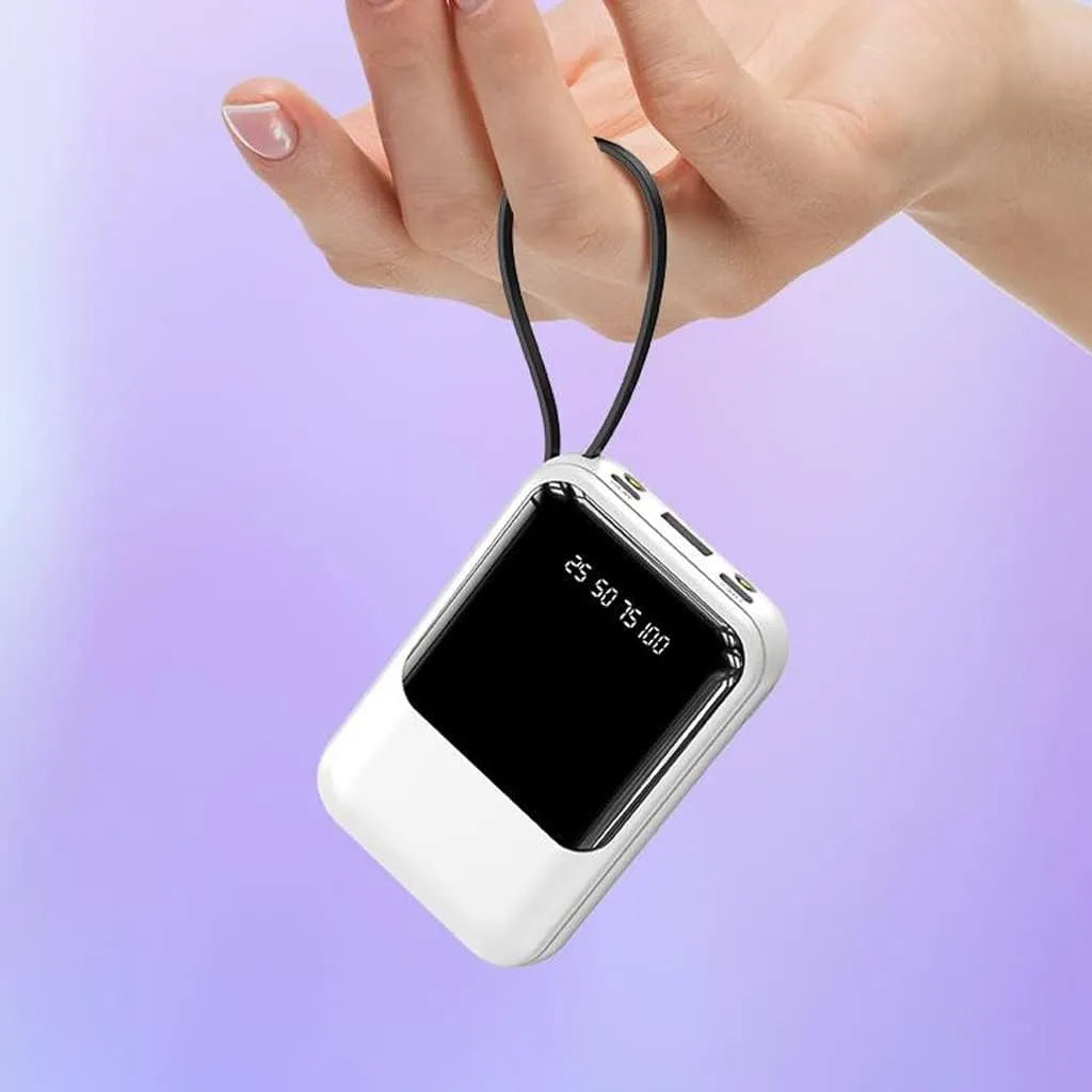 10 000 mAh kompakt powerbank — Snabbladdande bärbart batteri med inbyggda kablar och LED-display