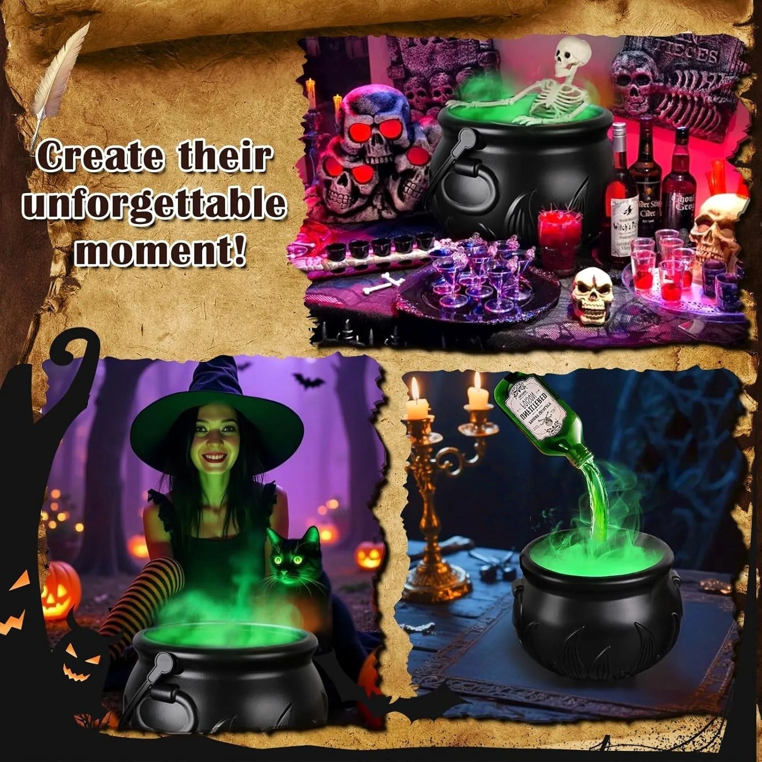Mystic Witch Cauldron Prop – Flytande trolldryckflaska med dimmig rökeffekt