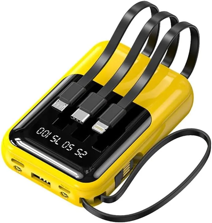 10 000 mAh kompakt powerbank — Snabbladdande bärbart batteri med inbyggda kablar och LED-display