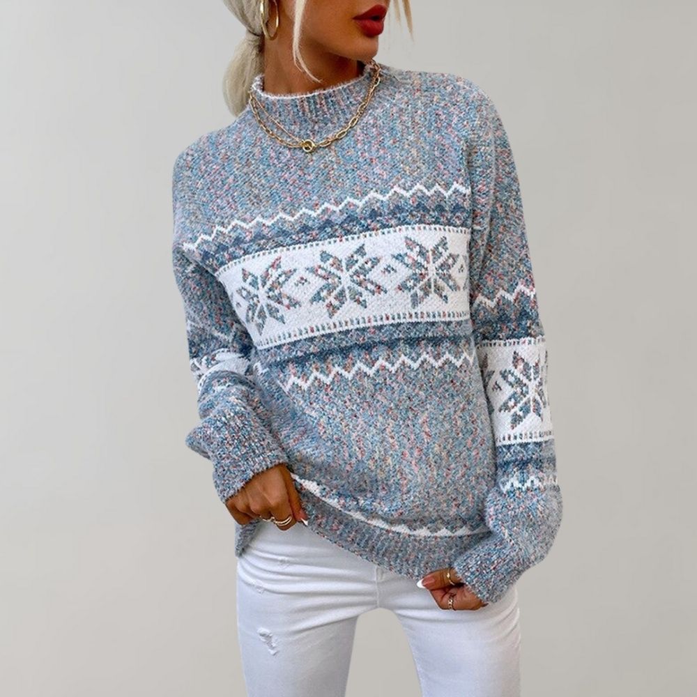 Florienne | Snöflinge Jacquard Mock-Neck Tröja - Flecked Winter Stickad