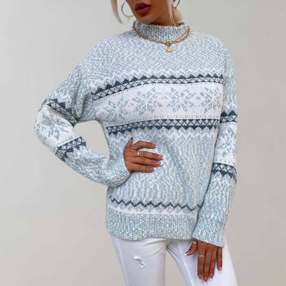 Florienne | Snöflinge Jacquard Mock-Neck Tröja - Flecked Winter Stickad