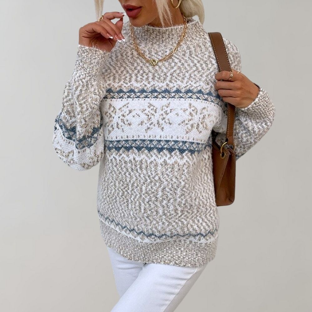 Florienne | Snöflinge Jacquard Mock-Neck Tröja - Flecked Winter Stickad