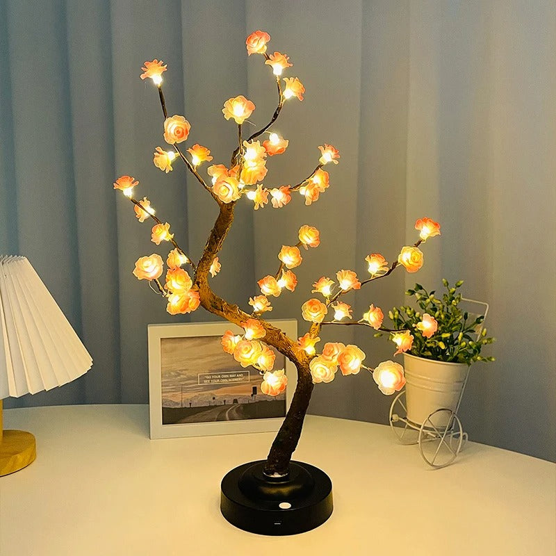 LED-trädlampa - Bonsai-bordslampa med rosa blommor