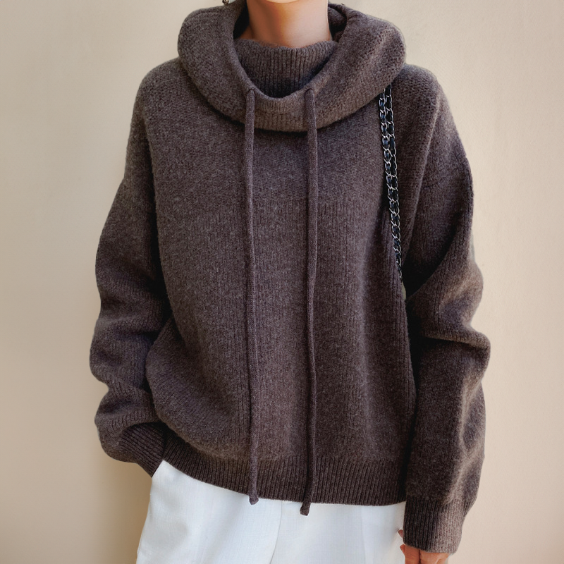 Maevielle | Överdimensionerad stickad pullover med dragsko och halsringning - Huvtröja
