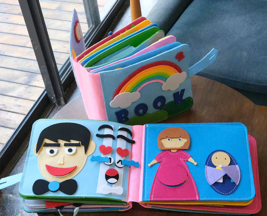 Montessori-aktivitetsbok med filt – interaktivt lärande och berättarkul för barn