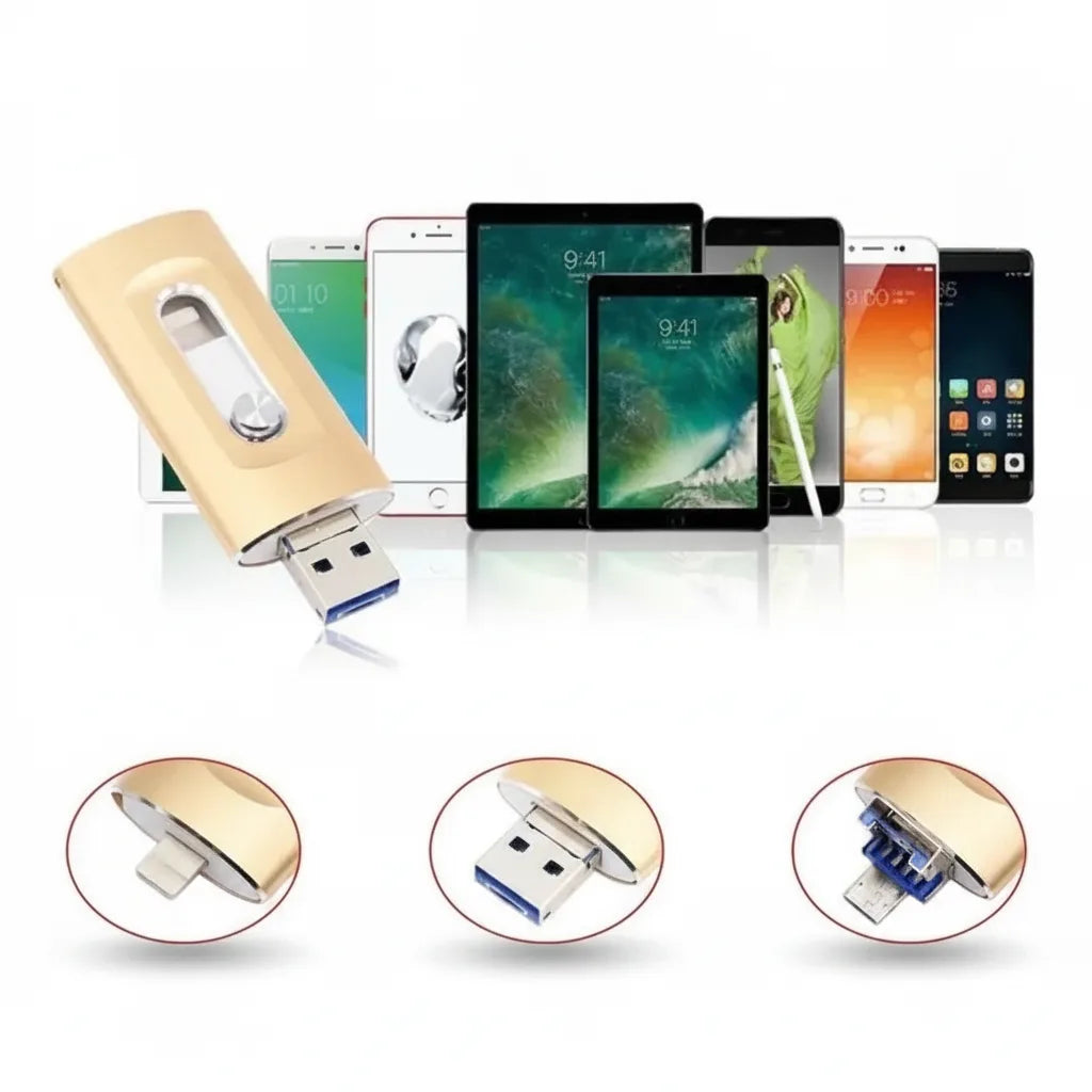 Mobilt USB-minne med flera anslutningar – bärbar lagringsenhet med Lightning-kontakt