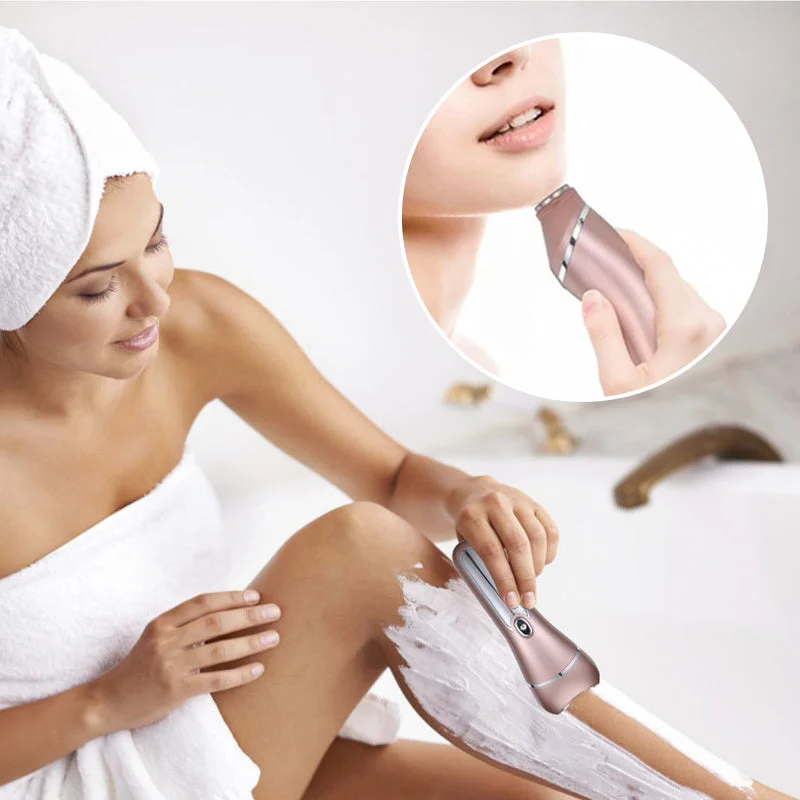 Uppladdningsbar 3-i-1 elektrisk rakapparat för kvinnor – Vattentät rakhyvel för hårborttagning i ansiktet, kroppen och bikinin