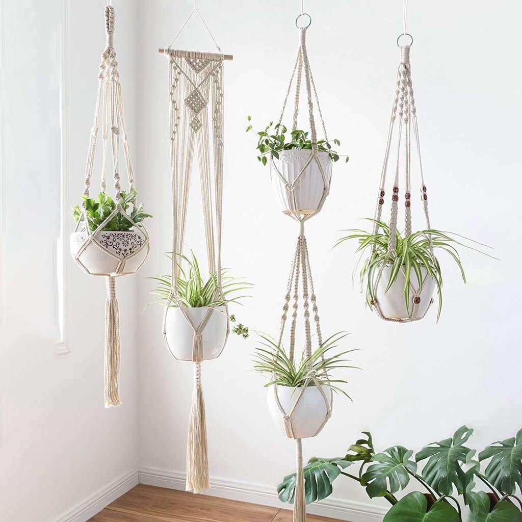 4-delad handgjord Boho Macrame växthållare set