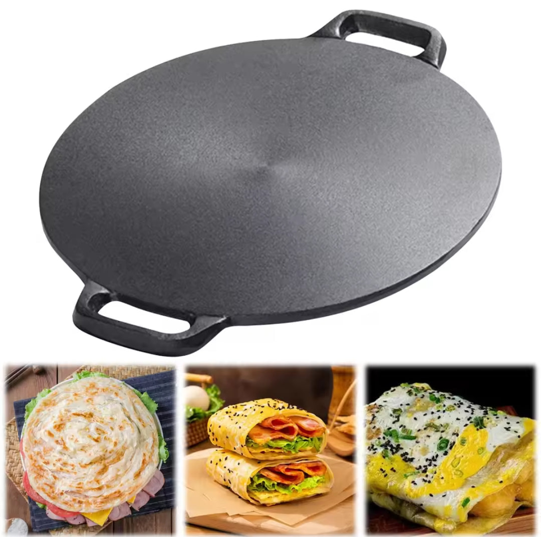 Förkryddat gjutjärnsroti tawa – platt non-stick-panna för chapati, dosa och tortilla