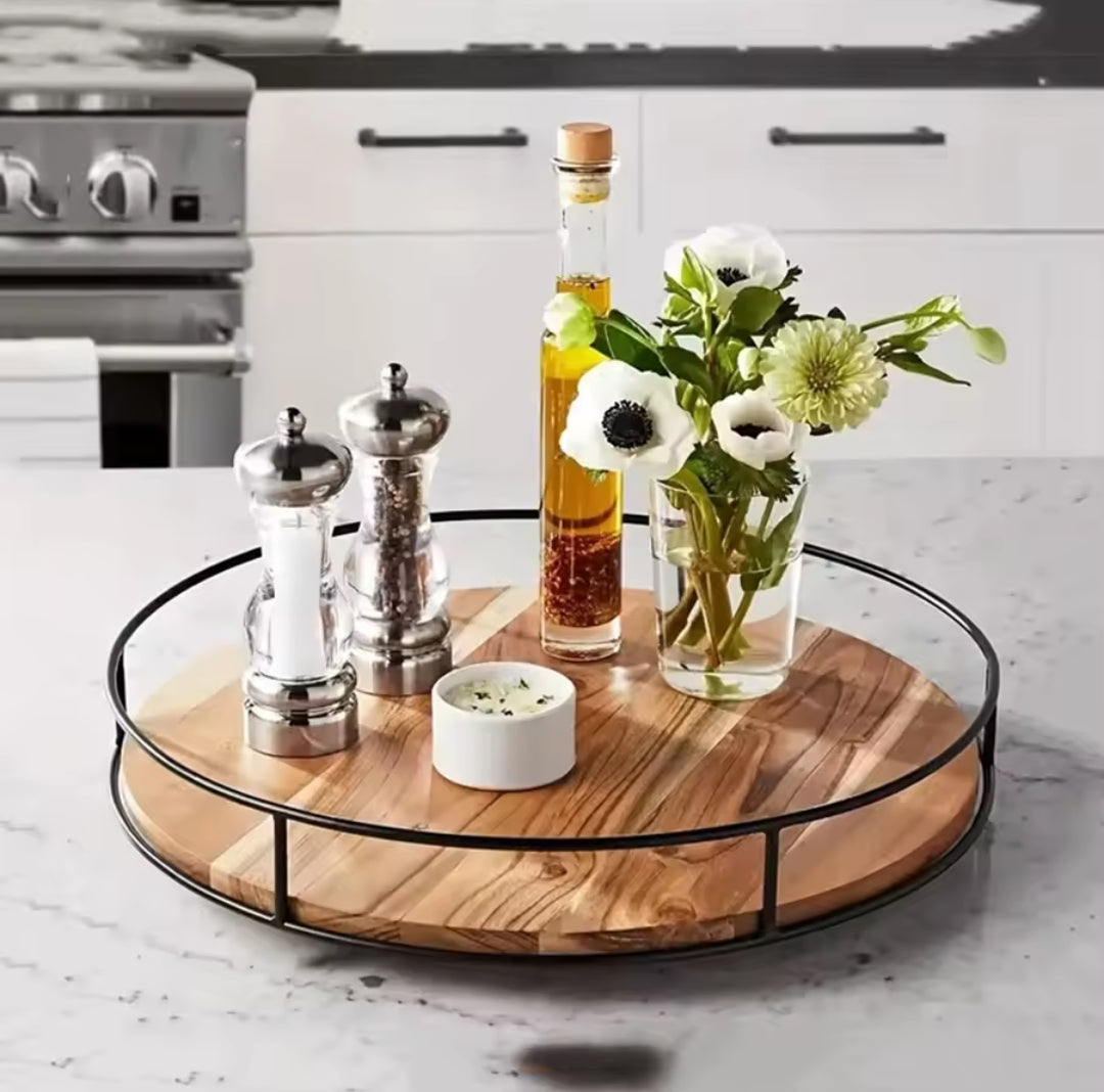 360° snurrande arrangör i akaciaträ för bord och kök