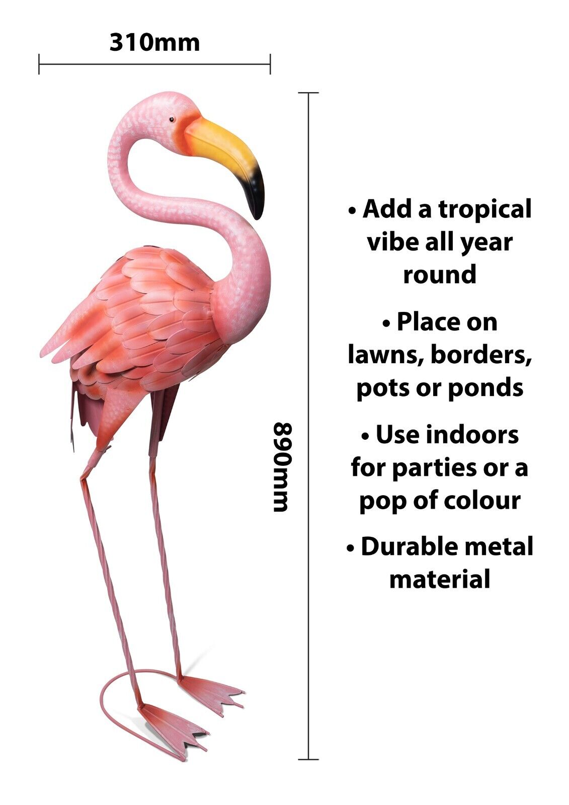 Hög rosa metallflamingostaty — 90 cm konstskulptur för utomhusbruk