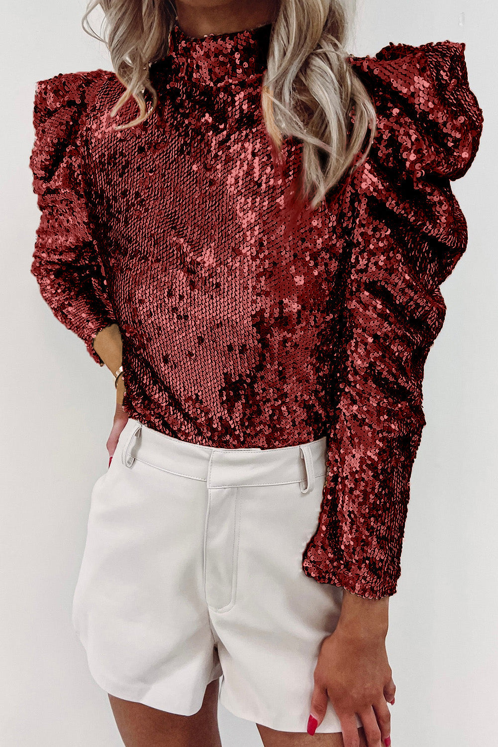 Damtopp med glittermotiv - Chic långärmad glamorös festtopp