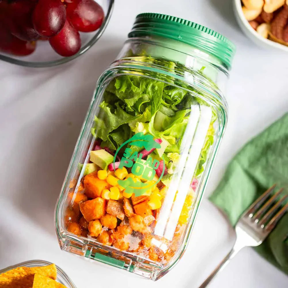 Läckagesäker bärbar salladsbehållare med dressingfack – Lunchskål för språng