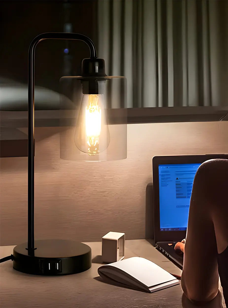 Modern industriell bordslampa med klar glasskärm – Elegant hem- och kontorsbelysning