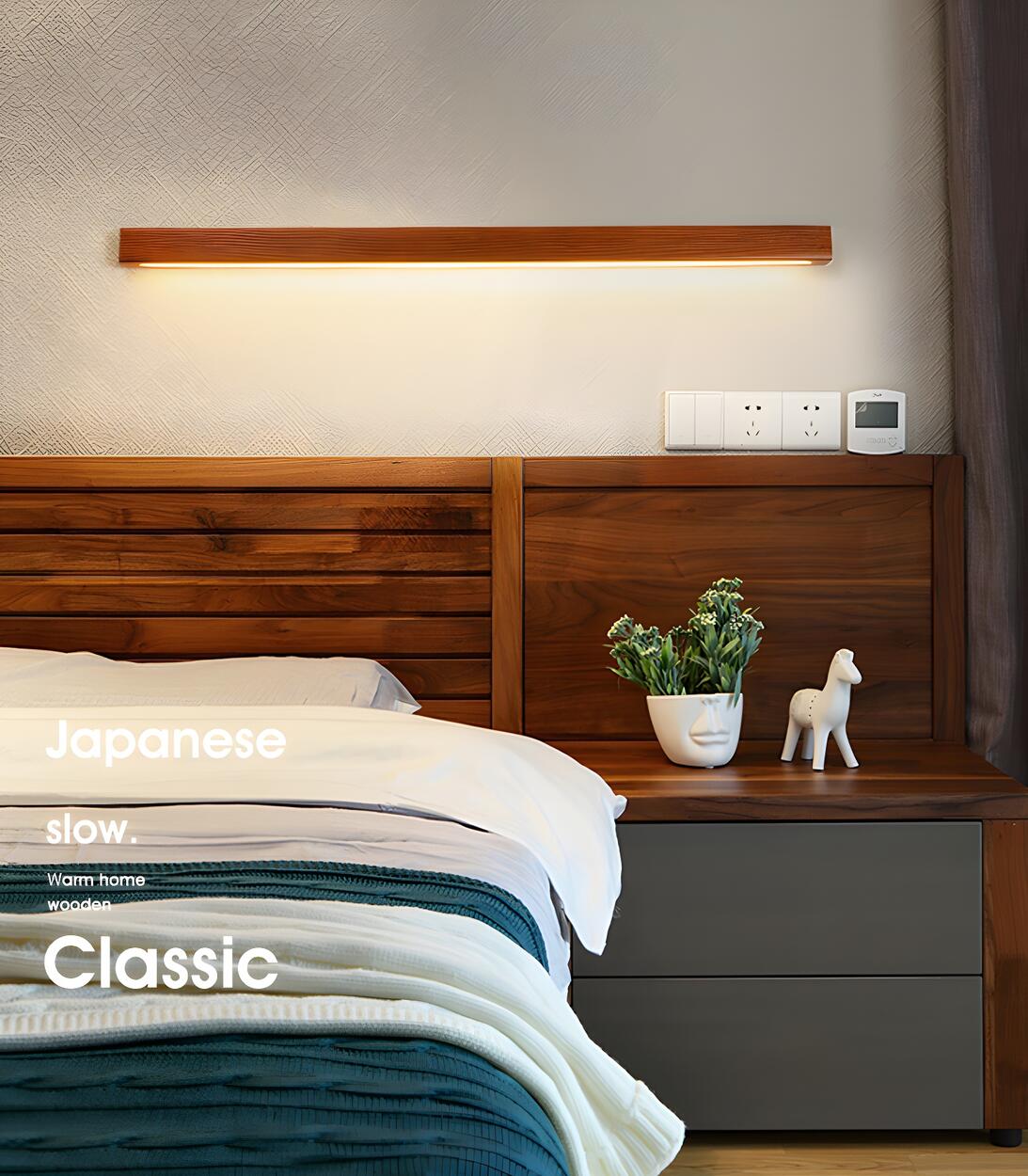 Minimalistisk LED-vägglampa med naturlig träfinish