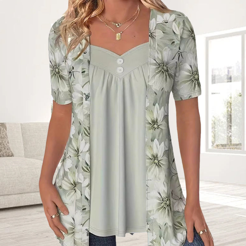 Damblus med blommönster och casualmönster