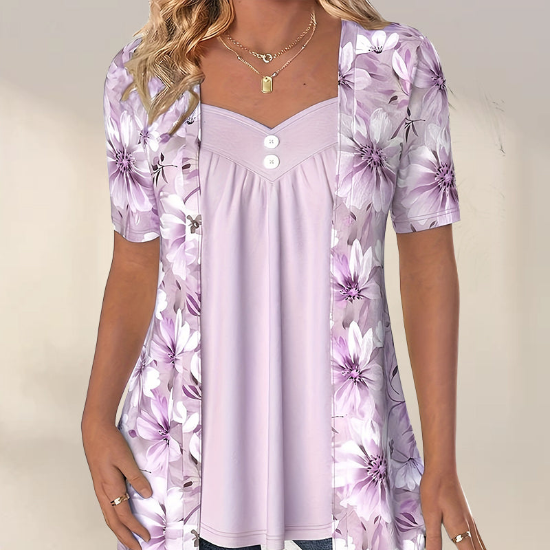 Damblus med blommönster och casualmönster
