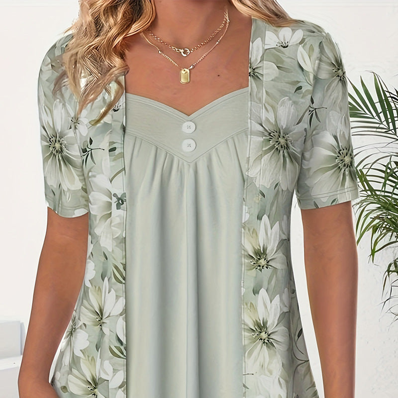 Damblus med blommönster och casualmönster