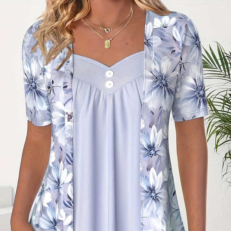 Damblus med blommönster och casualmönster
