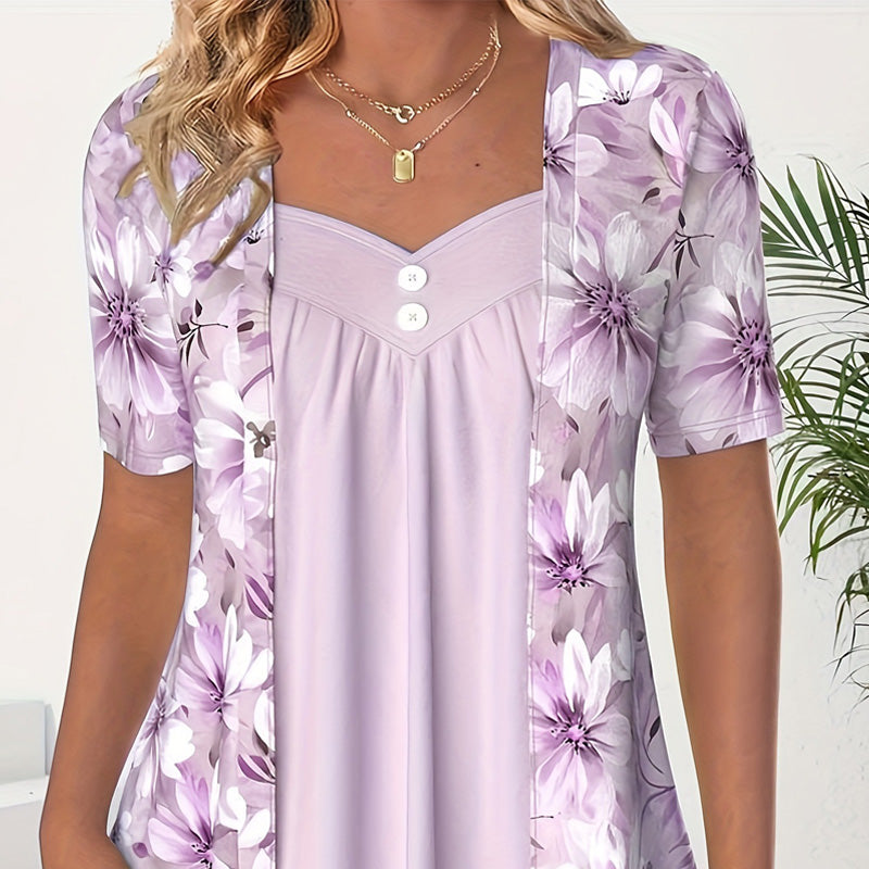 Damblus med blommönster och casualmönster
