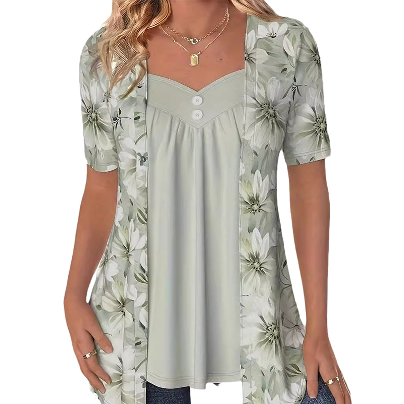 Damblus med blommönster och casualmönster