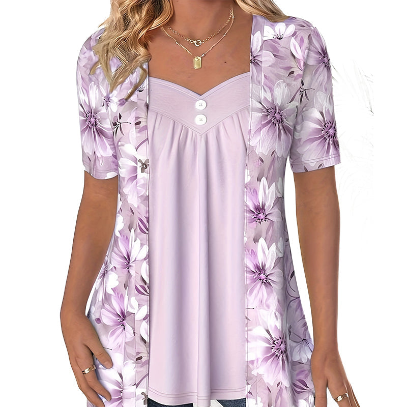 Damblus med blommönster och casualmönster