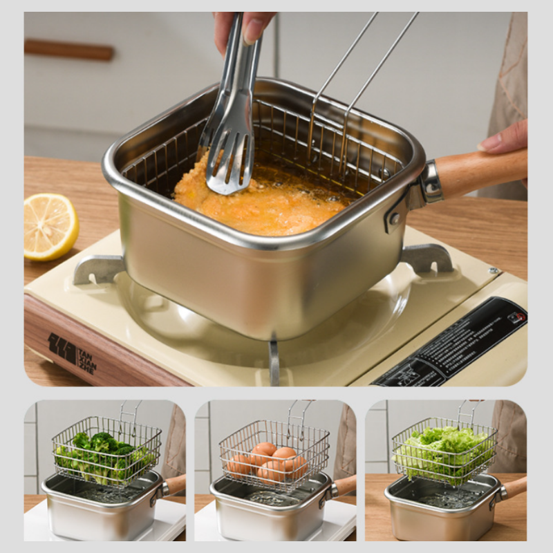 5-i-1-set med multikokningspannor – Mångsidig fritös, ångkokare, såsgryta och sil för enkel matlagning