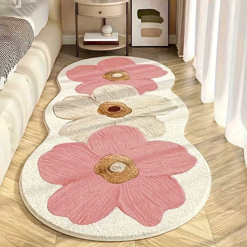 Konstnärlig asymmetrisk blominspirerad golvmatta – Mysig modern iögonfallande matta för vardagsrum och sovrum