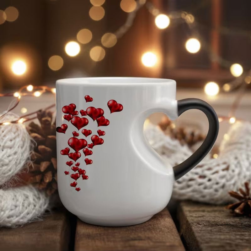 Magisk värmeavslöjande kaffemugg med hjärtgrepp – färgskiftande keramisk tekopp
