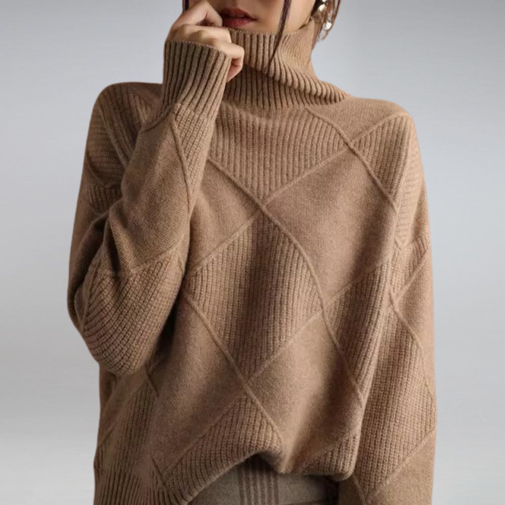 Selestia | Diamantmönster Höghalsad Ribbad Tröja - Elegant Geometrisk Polotröja