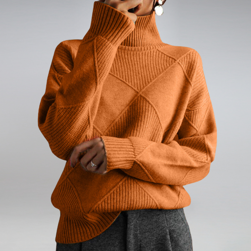 Selestia | Diamantmönster Höghalsad Ribbad Tröja - Elegant Geometrisk Polotröja