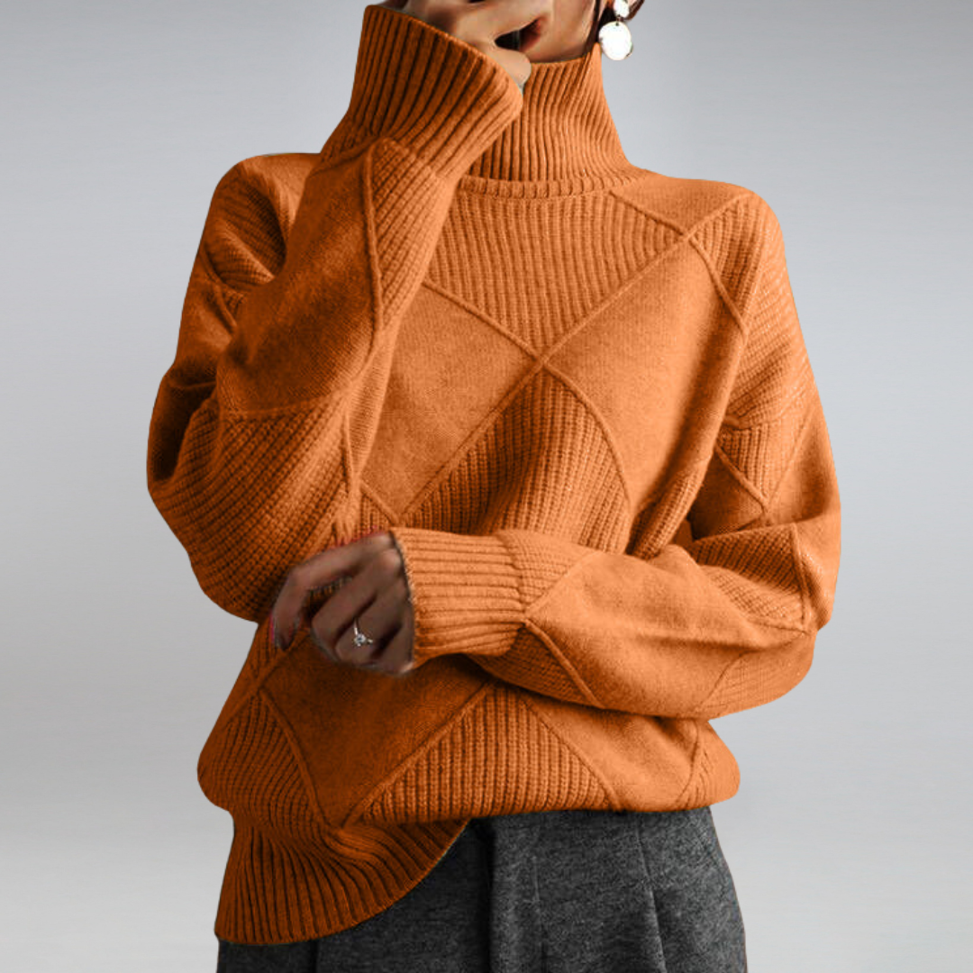 Selestia | Diamantmönster Höghalsad Ribbad Tröja - Elegant Geometrisk Polotröja