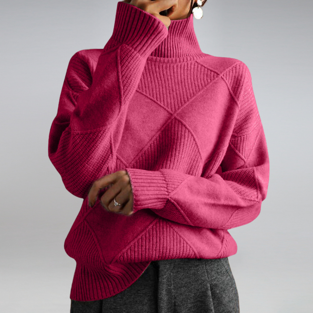 Selestia | Diamantmönster Höghalsad Ribbad Tröja - Elegant Geometrisk Polotröja