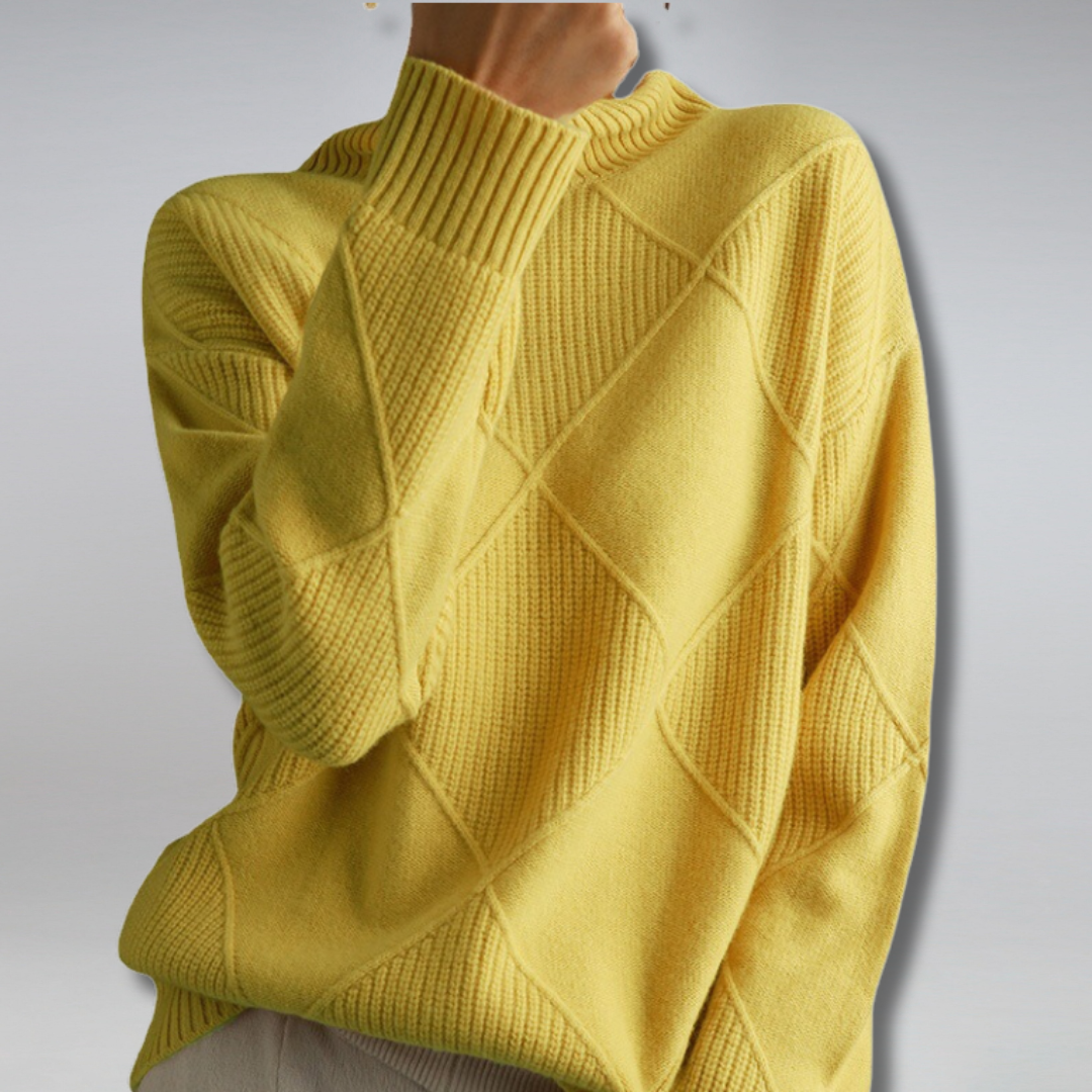 Selestia | Diamantmönster Höghalsad Ribbad Tröja - Elegant Geometrisk Polotröja