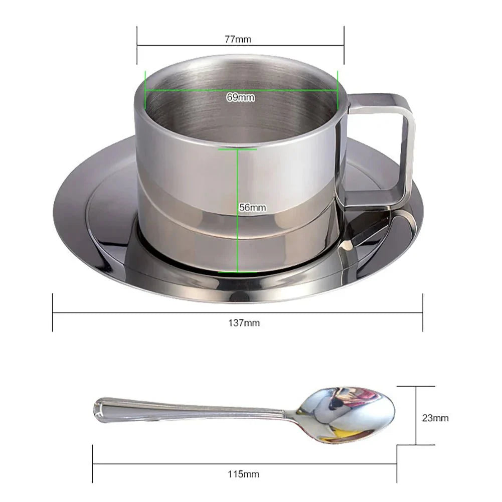 Elegant kaffekoppset i rostfritt stål – modern 3-delad