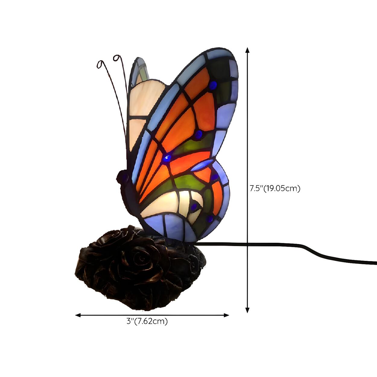 Bordlampa i målat glas med fjäril – Konstnärlig accentbelysning för heminredning