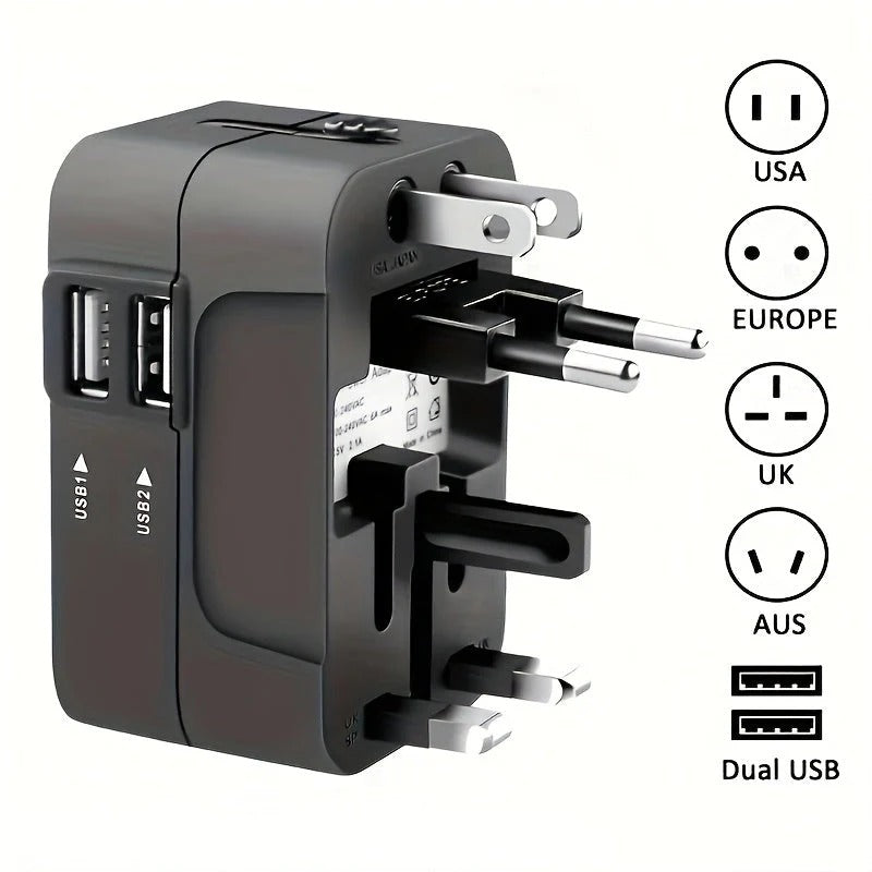 Reseadapter för flera regioner – universalkontaktkonverterare med dubbla USB-portar
