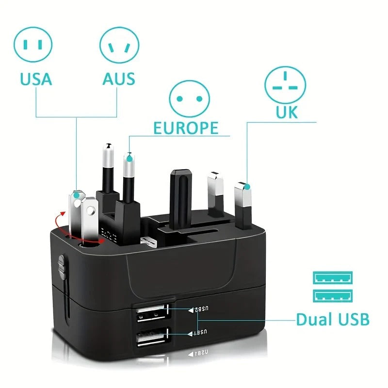 Reseadapter för flera regioner – universalkontaktkonverterare med dubbla USB-portar