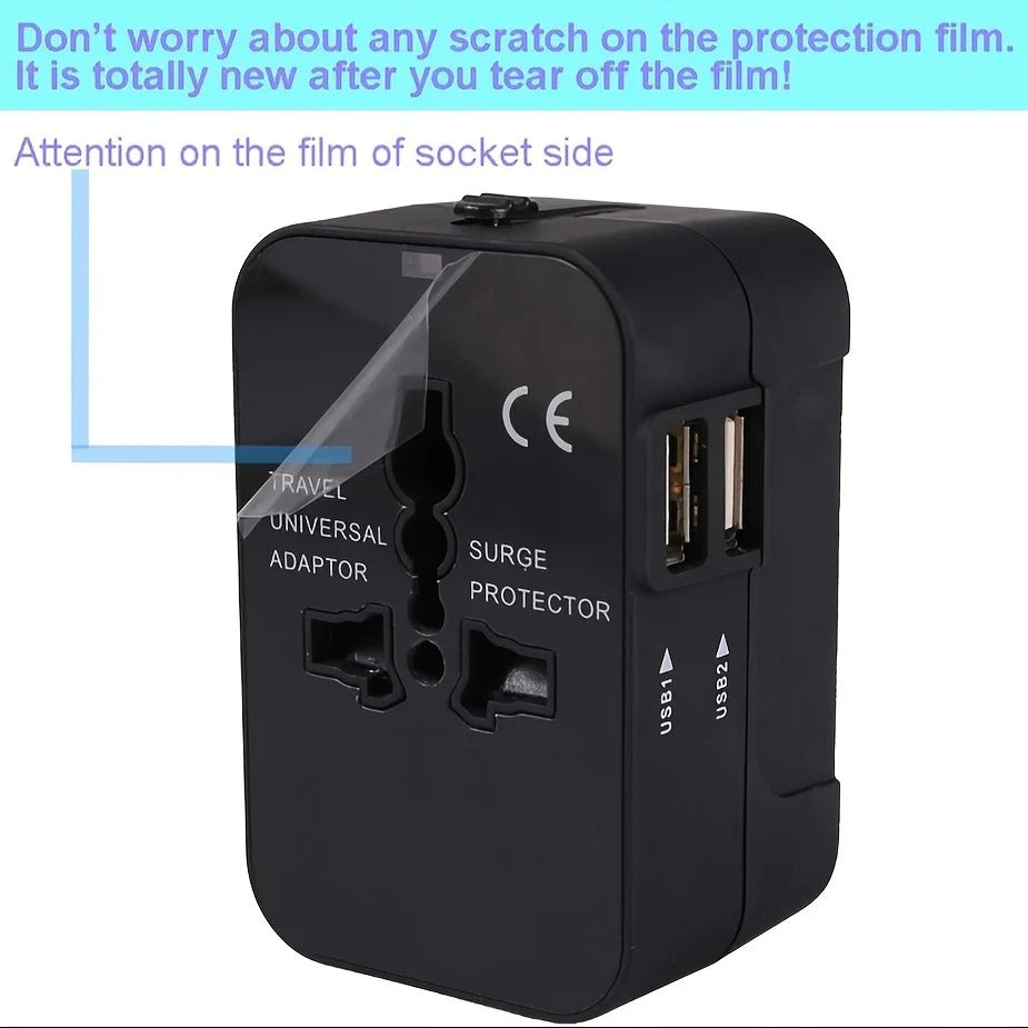 Reseadapter för flera regioner – universalkontaktkonverterare med dubbla USB-portar
