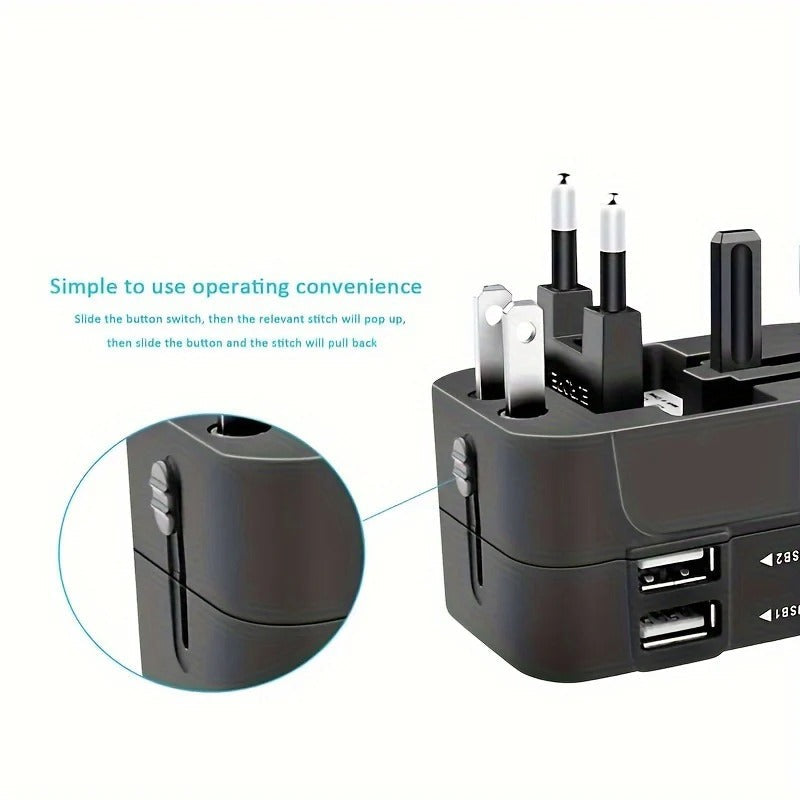 Reseadapter för flera regioner – universalkontaktkonverterare med dubbla USB-portar