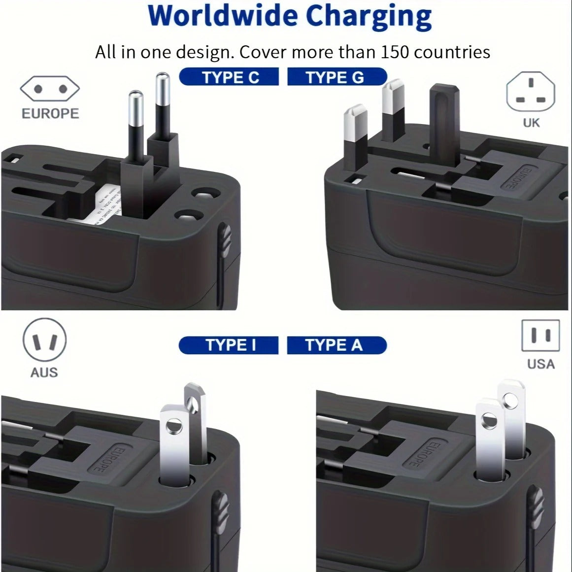 Reseadapter för flera regioner – universalkontaktkonverterare med dubbla USB-portar