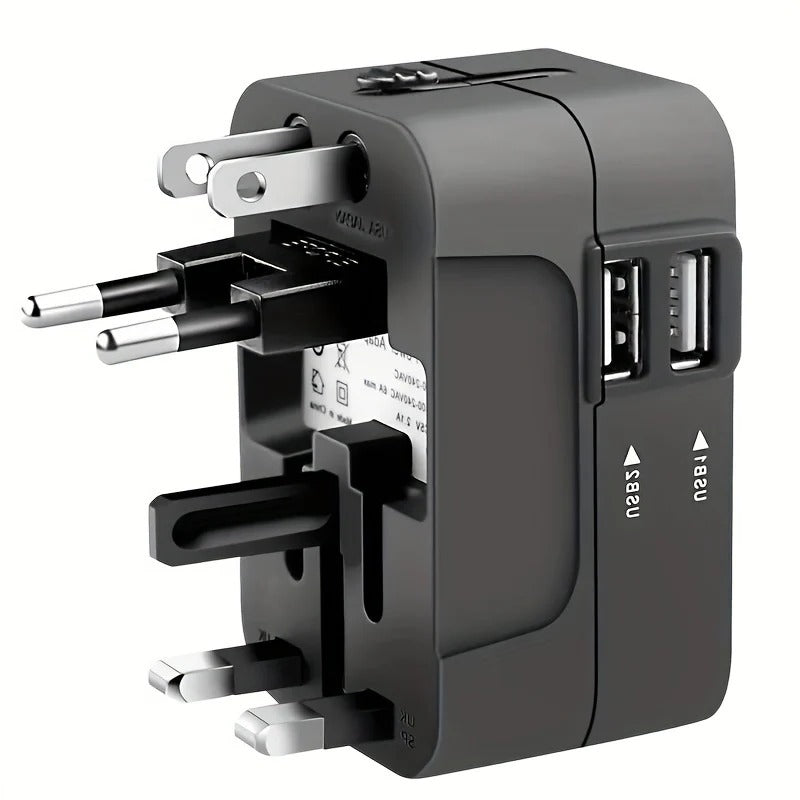 Reseadapter för flera regioner – universalkontaktkonverterare med dubbla USB-portar