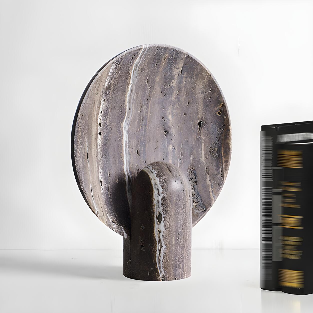 Lyxig rund bordslampa i brun marmor för sovrumsinredning