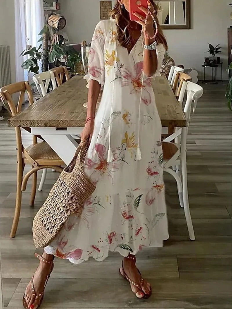 Sommarklänning i bohemisk stil med halva ärmar för kvinnor
