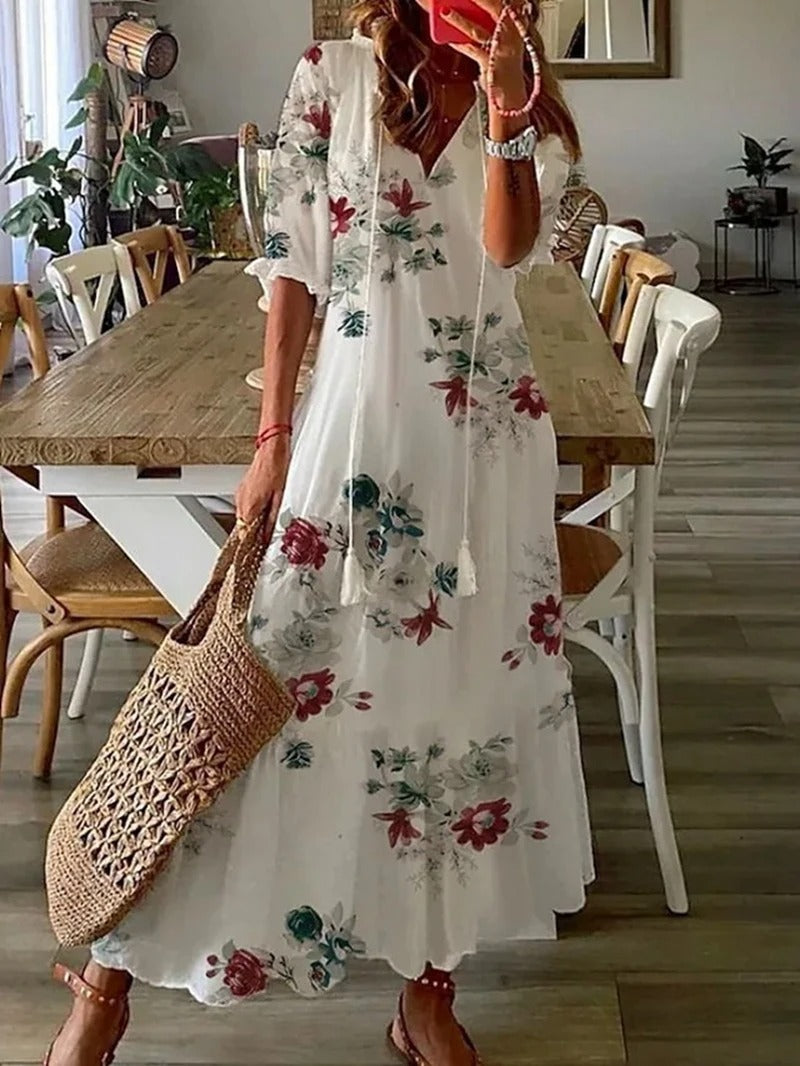 Sommarklänning i bohemisk stil med halva ärmar för kvinnor
