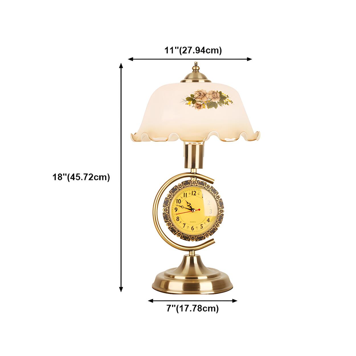Retro blommig kupolglasbordslampa med integrerad klocka