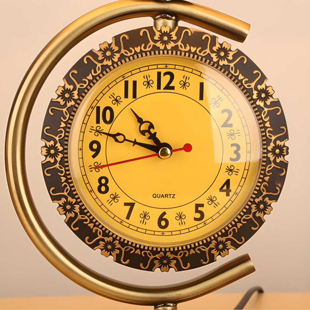 Retro blommig kupolglasbordslampa med integrerad klocka